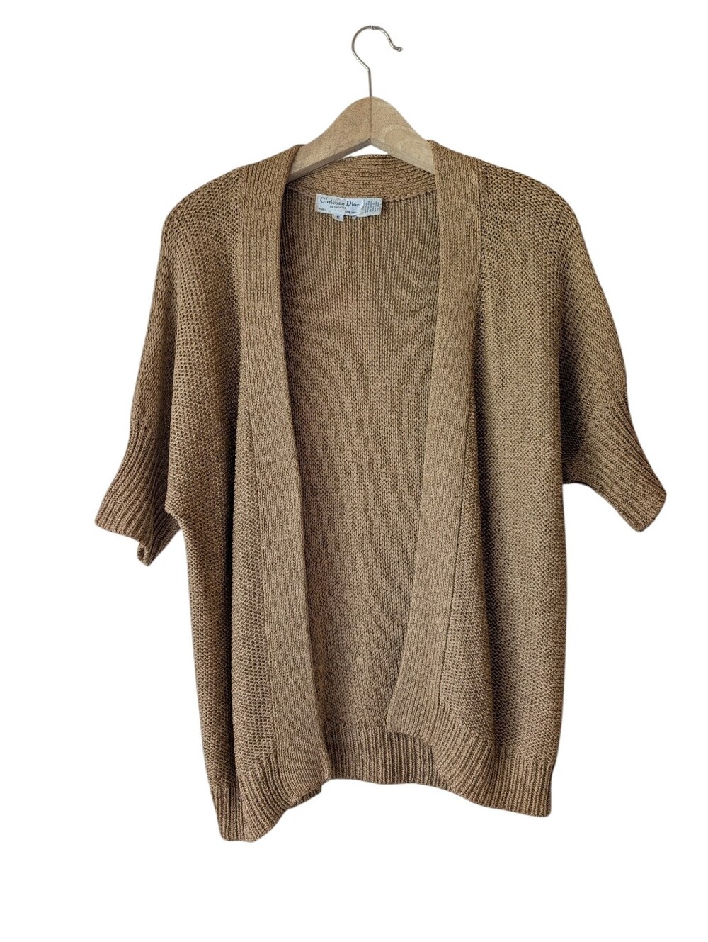 Christian Dior Vintage Cardigan Sweater Knit Silk Blend Camel Tan Small